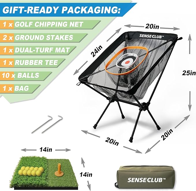 Foldable Chipping Net with Mat & Balls, Heavy-Duty Practice Golf Net Chipping Target, Backyard Golf Game & Gifts