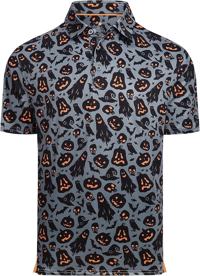 Esabel.C Golf Shirts for Men Dry Fit Performance Short Sleeve Print Moisture Wicking Collared Shirt