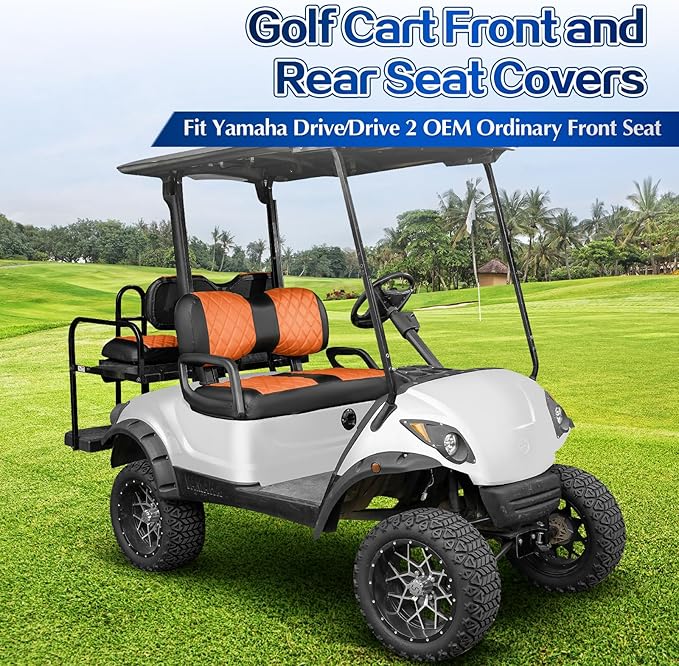 NOKINS 4PCS Golf Cart Diamond Seat Covers Kit,Front and Rear Seat Covers Fits for EZGO/Club Car/Yamaha Original Regular Seat Cushion, No Stapler