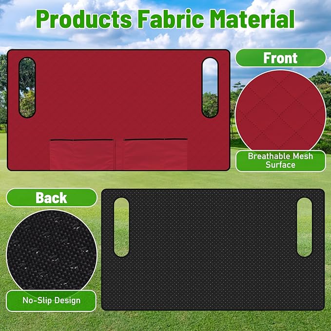Kaskawise Golf Cart Seat Covers,Universal Golf Cart Seat Towel Blanket with 4 Front Pockets & Nonskid Bottom Fits for EZGO, Yamaha, Club Car DS Precedent and More 2 Person Seats Golf Carts (Wine red)