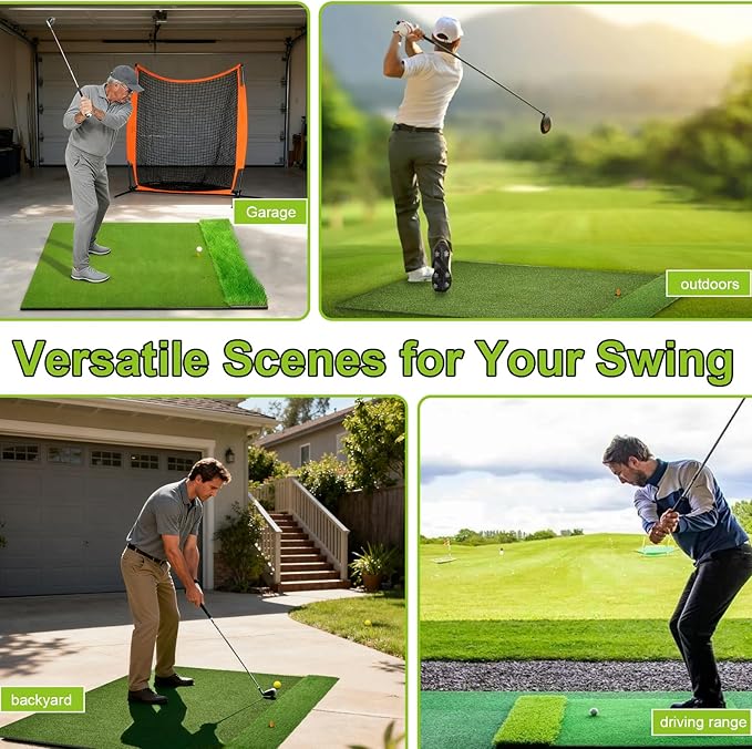 Dual-Turf Golf Hitting Mat Outdoor, 31/36mm 5x4ft Thickened Golf Practice Mat with 20 Balls Fairway & Rough for Swing Chipping Driving- Ideal Gifts for Men