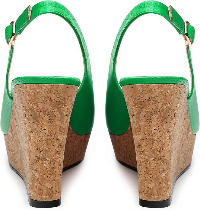 Womens Peep Toe Wedge Heels Matte Fashion Cork Slingback Pumps Platform Wedge Sandals 3.94 Inches