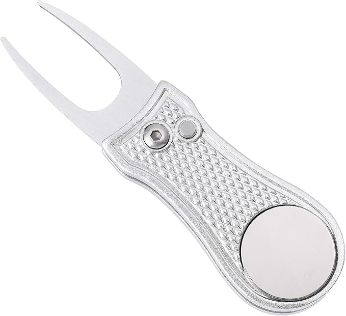 Mile High Life Microfiber Waffle Pattern Golf Towel | Club Groove Cleaner Brush | Foldable Divot Tool with Magnetic Ball Marker (White Towel/Brush/Bone Divot)