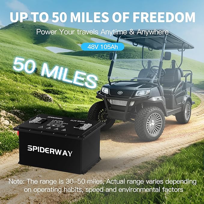 48V 105Ah Lithium Battery Golf Cart with 25A Charger, 48V LiFePO4 Battery, LCD Monitor & Mobile APP, 6000+ Cycles 48V Golf Cart Battery, Built-in 200A BMS, Max 10.24kW Output, Perfect for Golf Carts