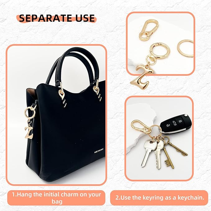 Gold Bubble Heart, Cherry, Bow & More Designs Letter Initial Keychain Bag Charms – Cute Purse Charms for Handbags
