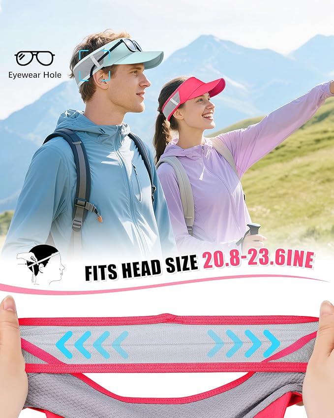 Sports Sun Visor Hats for Women Men Lightweight Breathable Cooling Stretchy Visors Foldable UPF 50+ for Running Tennis Golf
