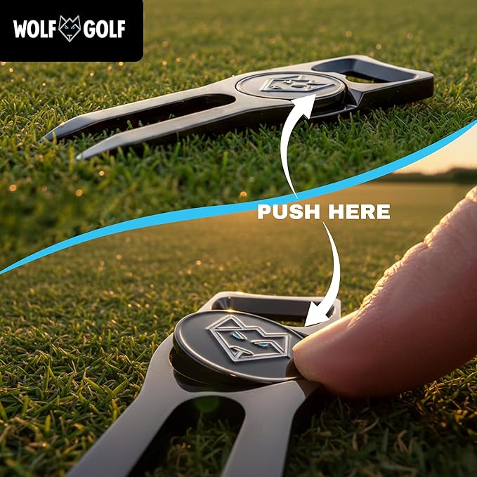 Wolf Golf Towels Divot Repair Tool | 6-in-1 Premium Divot Tool with Ball Marker | Golf Gifts for Men & Women | Golf Accessories for Men & Women