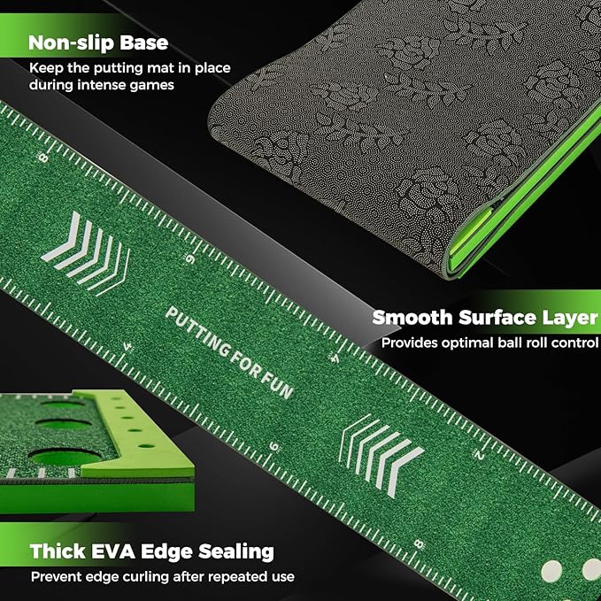 Goplus Putting Green Mat, Portable Golf Game Set with 2 Adjustable Putters, 6 Balls, Carrying Bag, Golf Putting Mat for Party, Practice, Home, Backyard