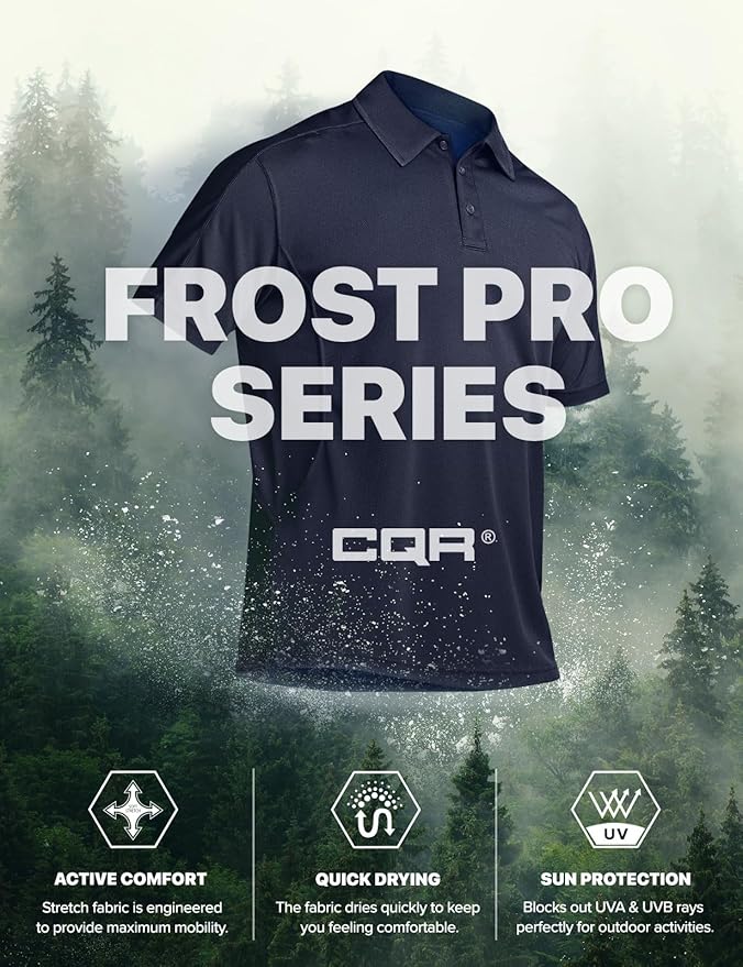 CQR Men's Polo Shirts, Tactical Short Sleeve Golf Performance Shirts, Lightweight Dry Fit UPF 50+ Pique