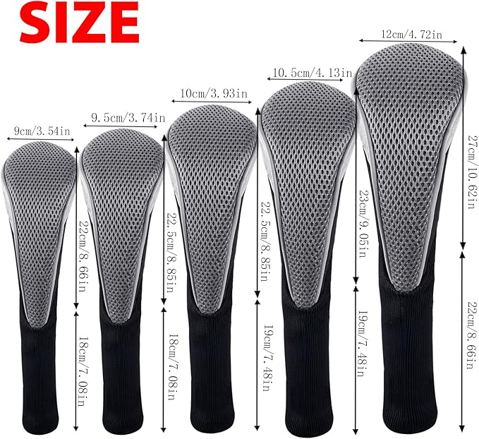 Andux 5pcs/Set Mesh Golf 460cc Driver Fairway Wood Club Head Covers Long Neck with No. Tags