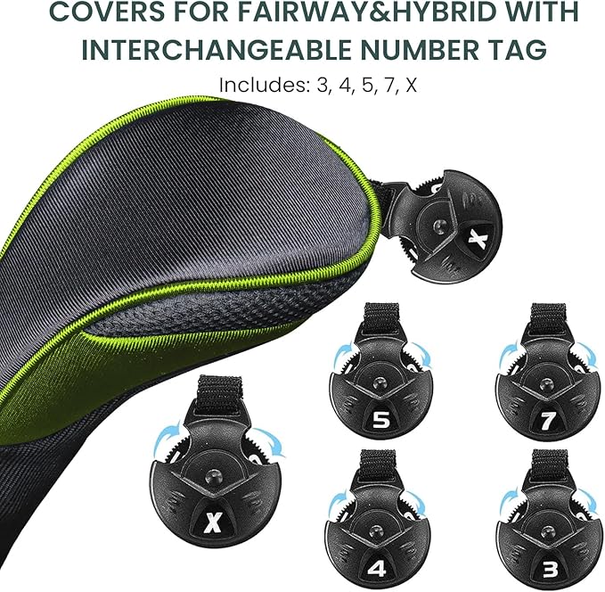 FINGER TEN Golf Club Head Covers for Woods Driver Fairway Hybrid Value 3/5 Pack, Long Headcover Interchangeable Accessories for Ultimate Club Protection