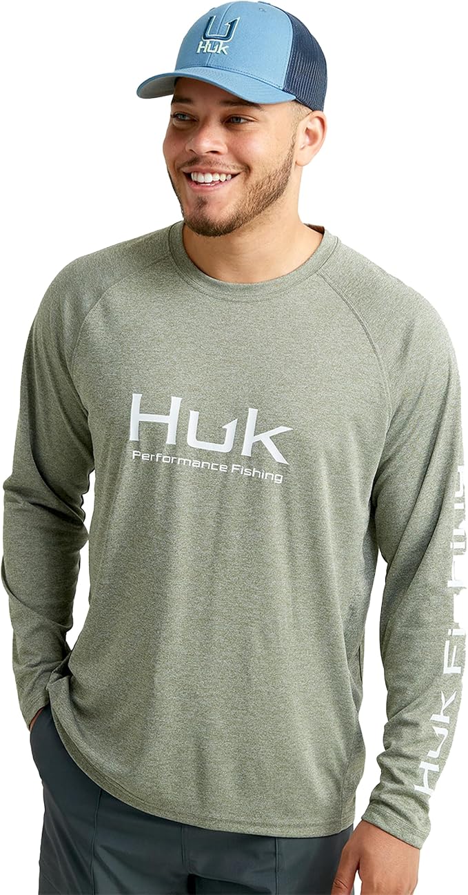 HUK Mens Pursuit Heather Long Sleeve Shirt, Fishing Shirt for Men