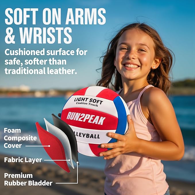 Light Soft Beginner Volleyball - Lightweight Soft Foam Composite Cover Training Ball, Official Size 5 - Gentle on Arms, Safe for Indoor Play, Youth Practice, or Recreational Games