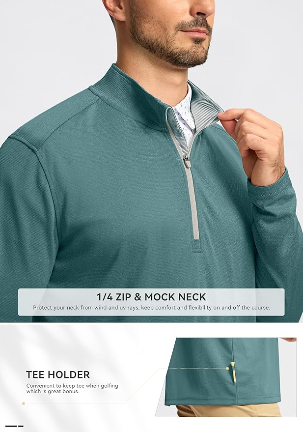 Obla Golf Quarter Zip Pullover for Men Mock Neck Sweatshirt Lightweight Sun Protection Men's Long Sleeve Golf Shirt