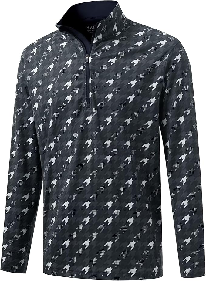 M MAELREG Quarter Zip Golf Pullover Men Dry Fit Long Sleeve Performance Wicking 1/4 Zip Full Print Pullover Mens Sweatshirt