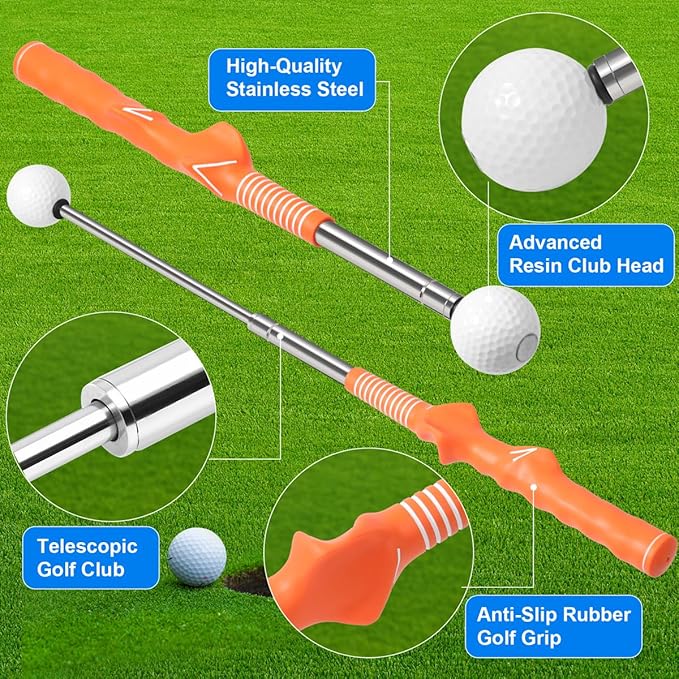Retractable Golf Swing Training Aid, Right-Handed Tempo Stick Golf, Golf Click Stick & Retractable Golf Swing Trainer Enhance Swing Rhythm, Grip Strength & Speed for Beginner Golfers