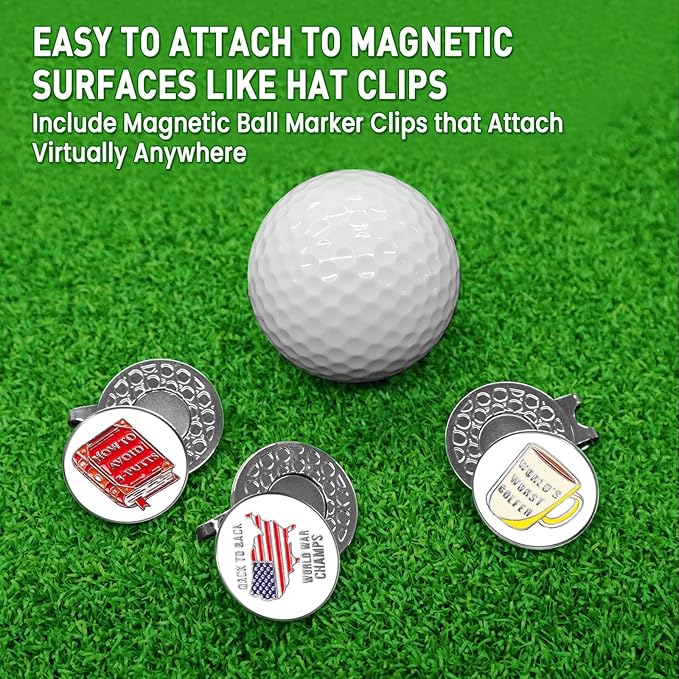 FINGER TEN Golf Ball Marker with Hat Clip Markers Assorted Patterns Value Gift Set Mark Golf Divot Tool Accessories for Men Women Kids