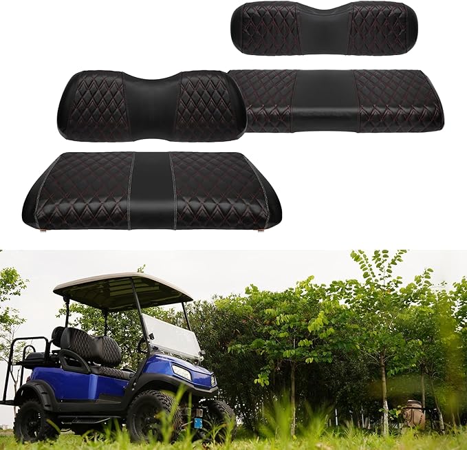 4PCS Golf Cart Diamond Seat Covers Kit, Fits Club Car Precedent 2004+ Golf Cart Vinyl Replacement Seat Cover （Black Stitching, No Stapler, Easy to Clean）