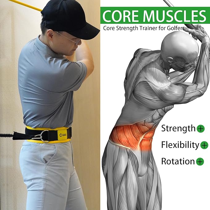 GAIARENA Golf Core Strength Trainer Swing Power Training Equipment, Golfing Exercise Resistance Bands Indoor Golf Fitness Equipment to Improve Speed Strength Flexibility Rotation Swing Posture