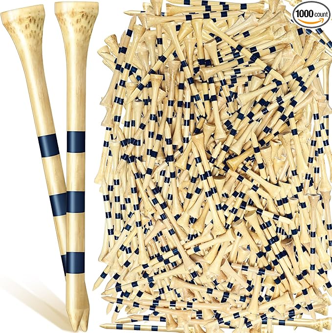 Jadive Bamboo Golf Tees 3-1/4 Inches Stable Long Wooden Tees for Golf Activities, Natural Color and Blue