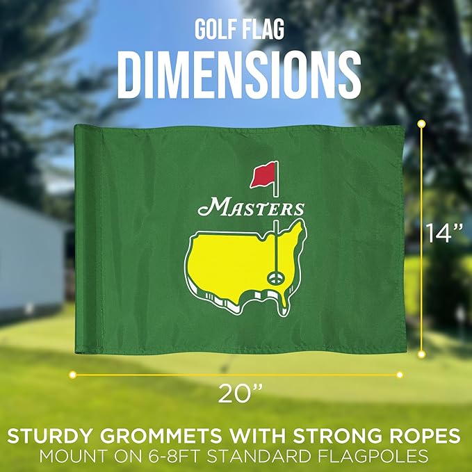 Golf Flag with Tube, Double-Side Printed Augusta National Flag, 420D Nylon Golf Pin Flags, Putting Green Flags for Golf Course Driving Range Collection, 14" H x 20" L, Green