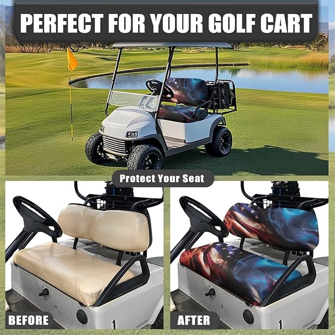 Golf Cart Seat Covers, Universal Fit & Nonskid Bottom Fits for Club Car 2 Person Seats Golf Carts