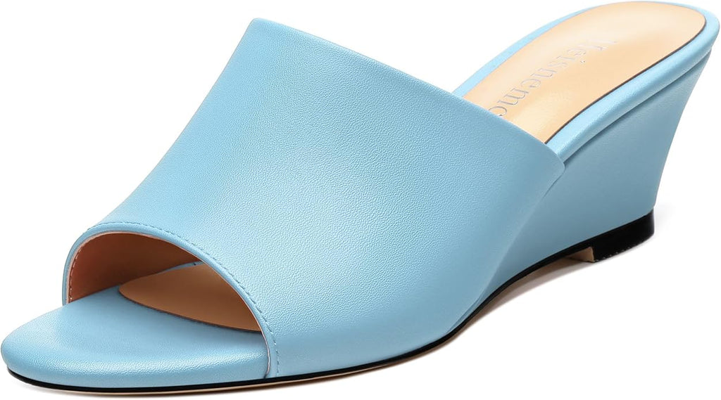Wedge Sandals for Women Open Toe Wedge Heels Womens Matte High Heel Sandal Round Toe Heeled Wedge Sandals Slip on Casual shoes 2 inch