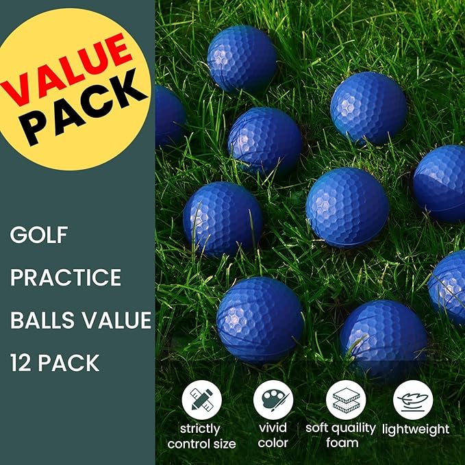 FINGER TEN Golf Practice Balls Foam Colored Value 12 24 50 Pack, Lightweight Golf Ball Limited Flight for Indoor Outdoor Driving Range Backyard Training Safe Practice Good Value