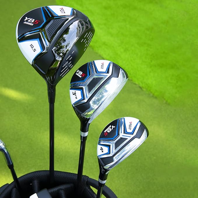 PGM 12/15 Pieces Men's Complete Golf Club Set with Driver, Fairway, Hybrid, Irons, Putter, Stand Bag & Headcovers - Right Handed - Ideal for Beginners (Standard/Tall Sizes)