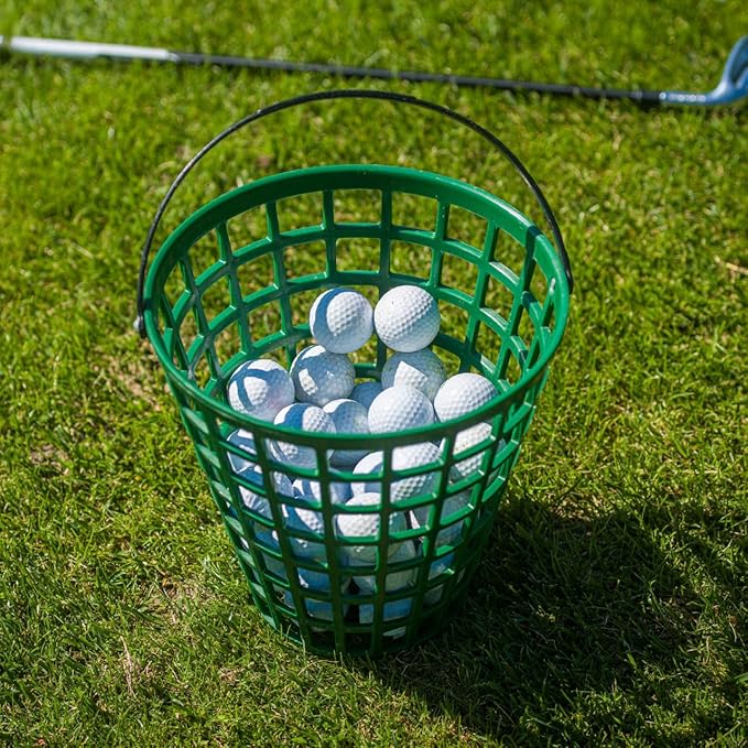 VANZACK Plastic Golf Ball Basket, Golfball Container Ball Bucket with Handle, Holds 100 Balls, for Summer Golf Ball Storage Practice Accessories, Green