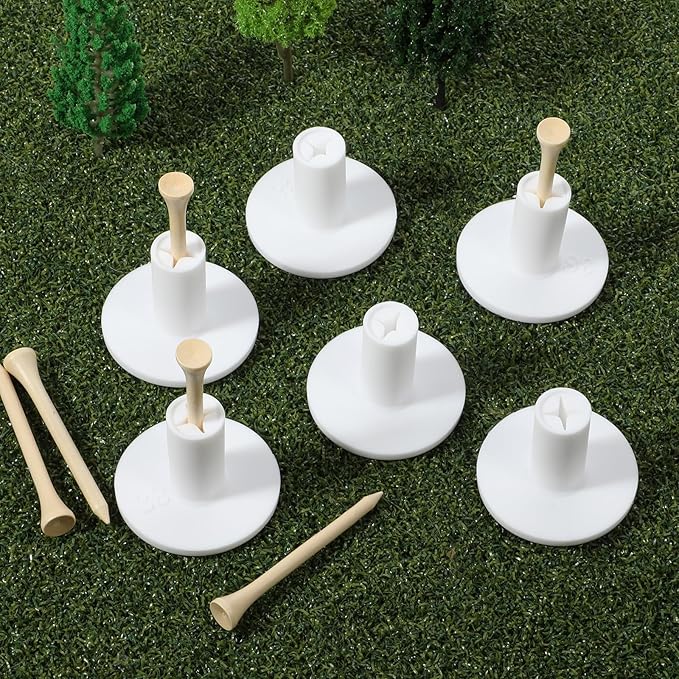 Golf Rubber Tee Holder Set for Driving Range 6 Set Golf Practice Mat Golfs Tees Practice for Golfs Hitting Mats Outdoor Indoor 1.5 Inch White Tee Holder for Hitting Mats Artificial Turf Golfe Mat