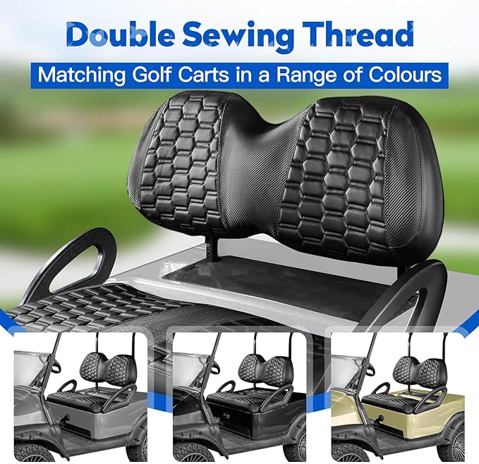 NOKINS Golf Cart Seat Covers, Fit Club Car Precedent OEM Standard Front Seat Cushion, Club Car Precedent Accessories Vinyl Seat Covers, No Nails Required(Carbon Fiber Black&Black)