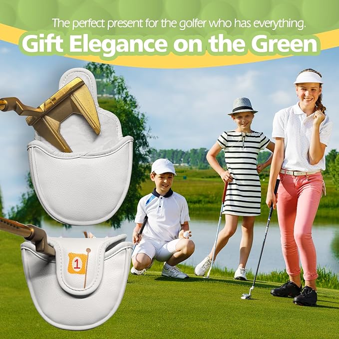 Golf Club Cover for Driver Fairway Wood Hybrid Mallet Putter Cover, Wootfairy Golf Club Headcovers Waterproof Leather White Accessories Compatible with Taylormade Odyssey and More Brand