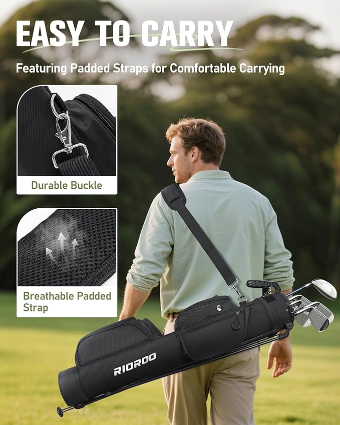 Golf Stand Bag, 3 Way Lightweight Par 3 Golf Bag Dividers Fits Up to 9 Clubs, Easy to Carry Pitch n Putt Golf Bag for Driving Range and Executive Courses