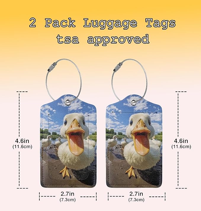 TSA Approved Luggage Tags for Suitcases Duck 2 Pack Funny Leather Carnival Cruise Airport Cute Travel Name Tags Golf Bag tag Ships Essentials Privacy Cover ID Label for Women Men