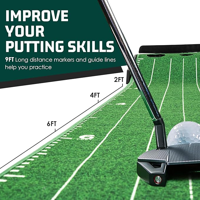 ropoda 9ft Golf Putting Green, Portable Putting Mat for Home and Office with Auto Ball Return Function, Golf Practice Putting Mat Aid for Indoor and Outdoor Use, Classic or with a Putting Mirror