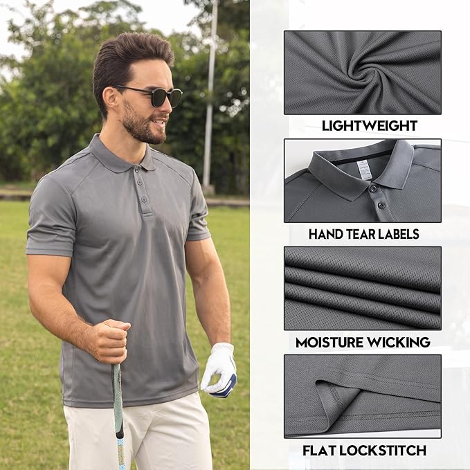 ZENGVEE Mens Polo Shirts Moisture Wicking Short Sleeve Performance Quick Dry Athletic Golf Shirts