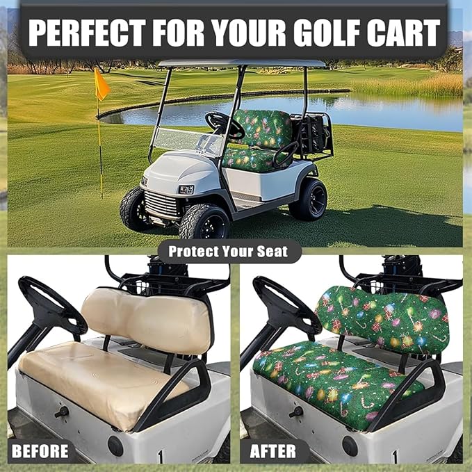 Golf Cart Seat Covers, Universal Fit & Nonskid Bottom Fits for Club Car 2 Person Seats Golf Carts