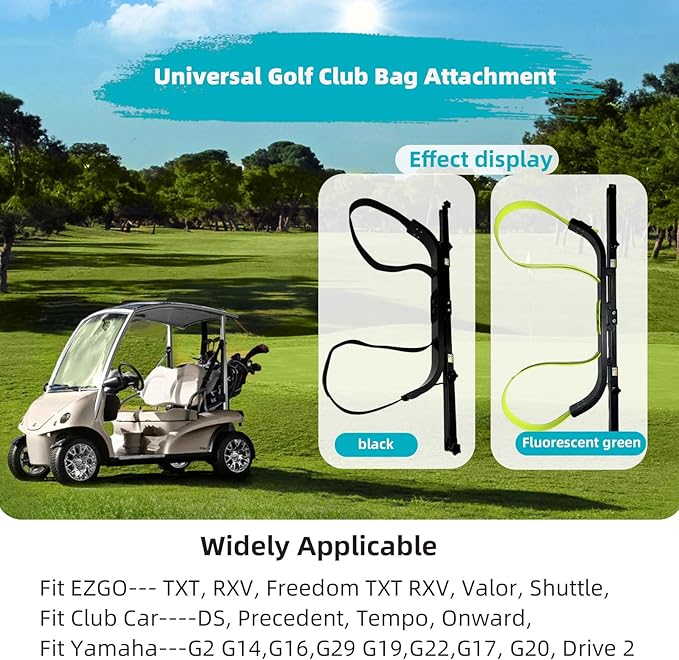 Universal Golf Bag Holder Attachment No-Drilling Required for EZGO, Club Car, and Yamaha, Adjustable Rear Seat Golf Cart Club Holder.