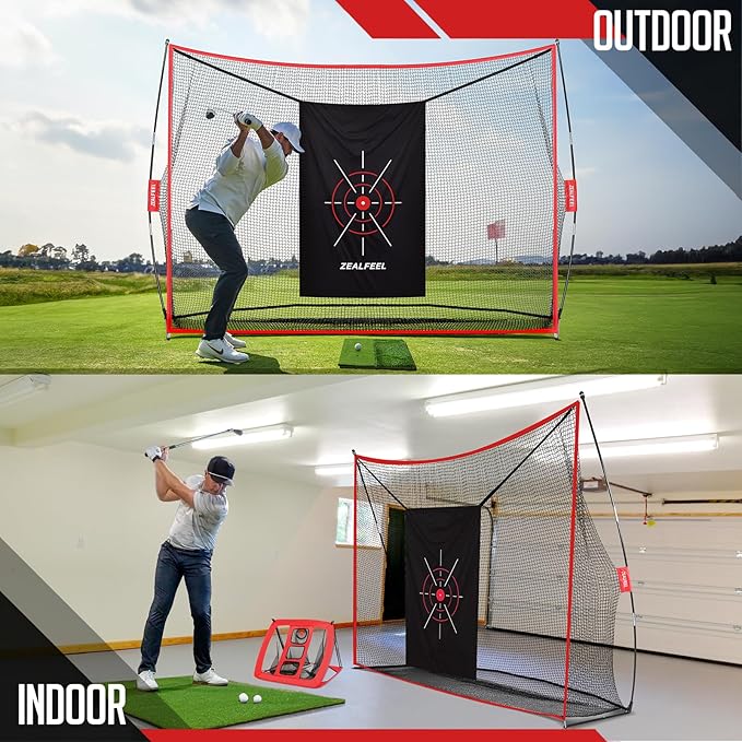 Golf Net, 10x7ft Practice Net with Chipping Net, Foldable Mat, Silk Target, 8 Tees, 6 Balls, Carry Bag, Golf Hiting Nets for Backyard Driving Chipping Indoor Outdoor Use
