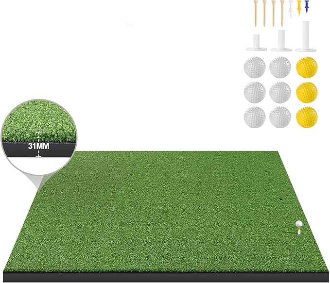 LIBERRWAY Thicken Golf Mat, 5x4ft Practice Turf, Indoor/Outdoor, Training Aid with 9 Golf Balls