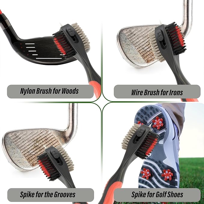Magnetic Oversized Golf Club Cleaning Brush - 2X Bigger Brush Head with Quick Release and Retractable Groove Cleaner