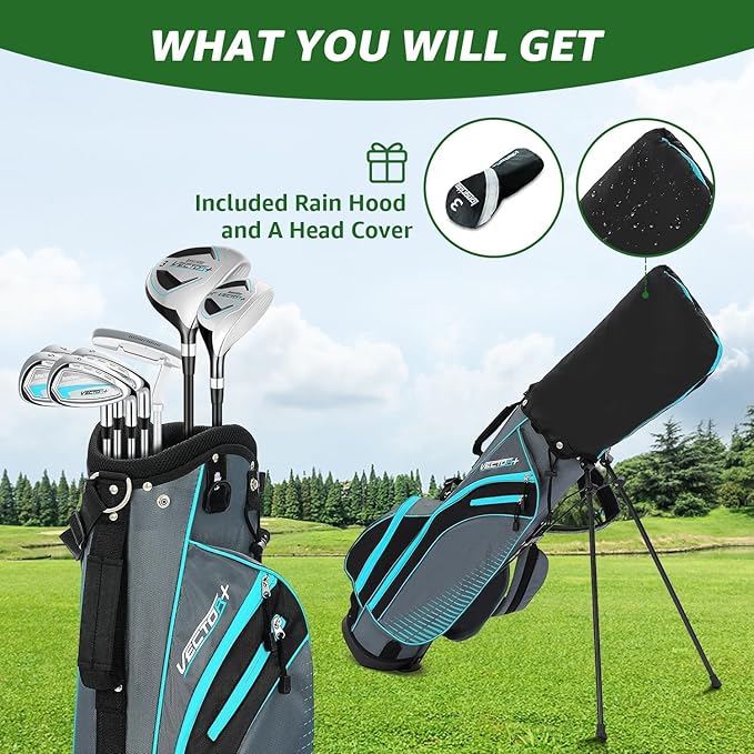 8 Pieces Complete Golf Club Set for Men Left or Right Handed – Mens Golf Clubs Full Set with Fairway Wood, Hybrid, Irons, Putter & Lightweight Bag – Beginner Friendly, Best Value, Distance & Accuracy