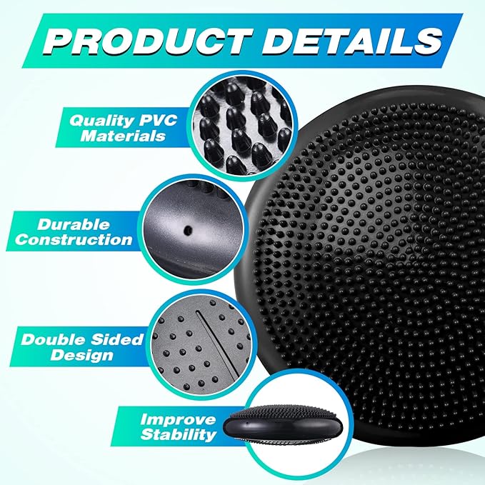 Leitee 10 Pcs Inflated Wobble Cushion Wiggle Seat Balance Disc with Needle Pump Adult Sensory Balance Cushion for Exercise Fitness Yoga Strengthen Core Stability Physical Therapy