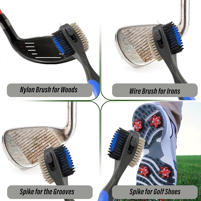 Magnetic Oversized Golf Club Cleaning Brush - 2X Bigger Brush Head with Quick Release and Retractable Groove Cleaner