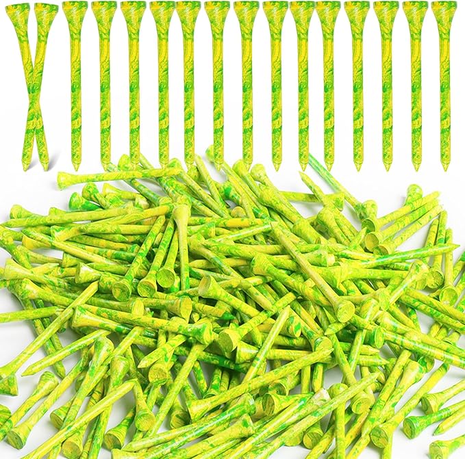 Amy Sport Golf Tees Styllish Bamboo Wooden Coloured Painted Bulk 200 Pack 1 1/2 3 1/4 2 3/4 Inch Tee, Enhanced Visibility Color Purple Pink Green Blue, Practice for Men Women
