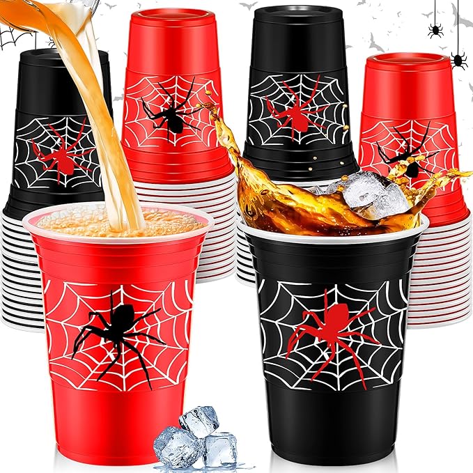 Norme 48 Pcs Spider Party Supplies Bulk 16 oz Spider Thick Plastic Disposable Cup Hot Cold Drink Wine Coffee for Home Sports Themed Holiday Party Supplies Favors