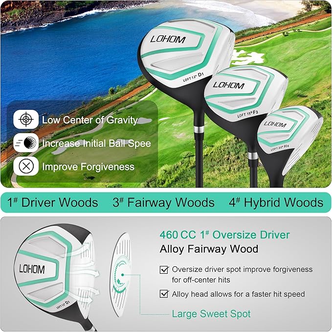 11 Pcs Women's Complete Golf Club Sets Right Hand with 14 Way Golf Cart Bag, Includes 460cc Alloy #1 Driver & #3 Fairway Wood & #4 Hybrid /#6/#7/#8/#9/#P/#S Irons & Putter