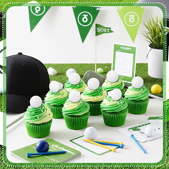 Honeydak 48 Pcs Golf Sport Cupcake Rings Toppers Decoration Sport Ball Theme Cupcake Picks Cake Decoration for Baby Shower Birthday Party Cake Supplies