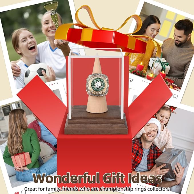 Championship Ring Display Case Baseball Softball Football Ring Holder Wanult Wood Base Acrylic Sports Ring Display Case Stand for Men Wooden Ring Box for Women Memorabilia Showcase Cube Collectibles